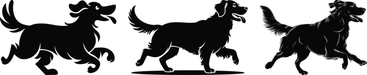 Fototapeta premium Excited dog jump action for catch ball scene vector silhouette energetic canine collection