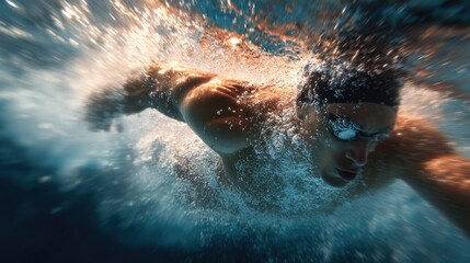 Professional male swimmer diving into the pool