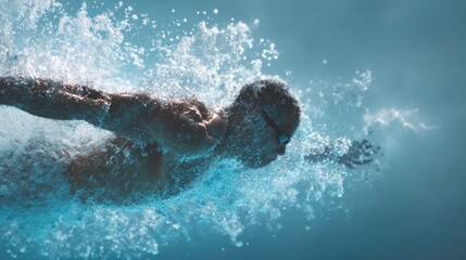 Professional male swimmer diving into the pool