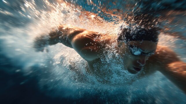 Professional male swimmer diving into the pool