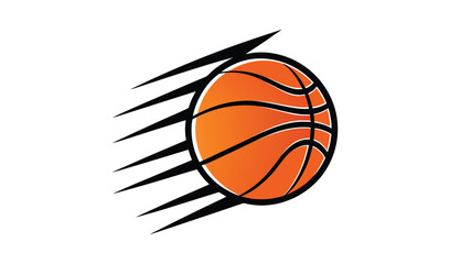 Dynamic orange basketball with black streaks motion blur effect on white background