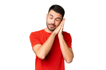 Young handsome caucasian man over isolated chroma key background making sleep gesture in dorable expression