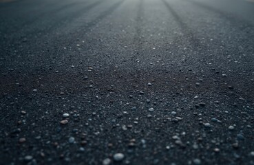 Close-up of asphalt texture, a rough dark grey surface of a road or street. This bitumen material features small stones and a subtle pattern, perfect for backgrounds and design elements.