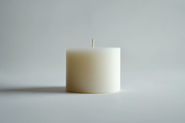 Minimalist Candle on White Background with Soft Lighting Effects