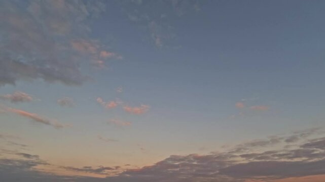 sky timelapse of fluffy clouds at sunset after the rain for forecast
