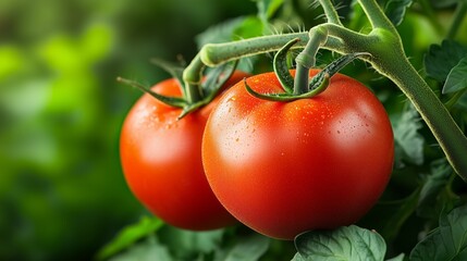 Fresh tomatoes growing on the vine in a lush garden during the daytime