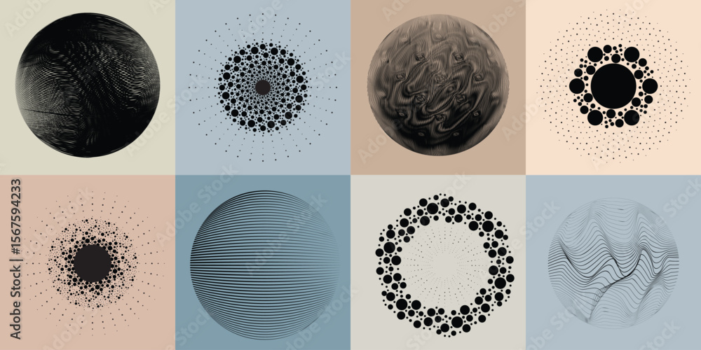 Poster lines and dots in circle form .rotate rounded shape vector illustration .rotating dots form a circle