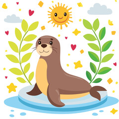 Cute sealion flat vector