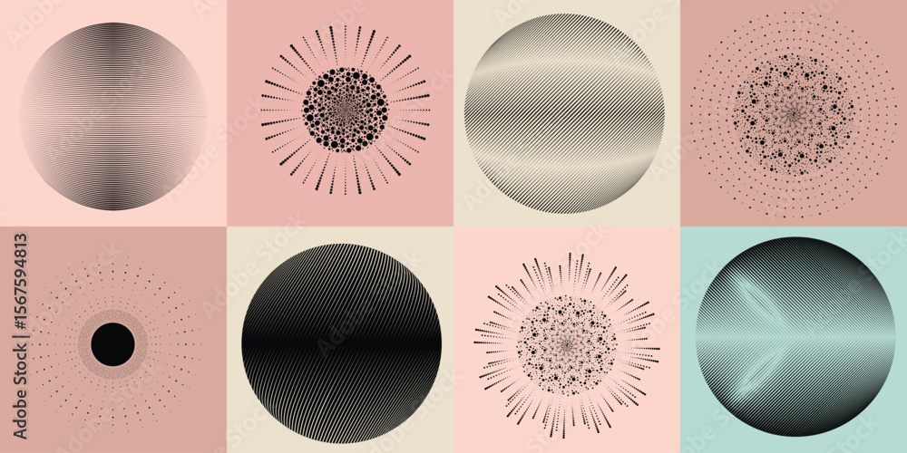 Poster lines and dots in circle form .rotate rounded shape vector illustration .rotating dots form a circle