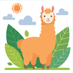 Cute alpaca flat vector