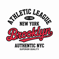 Obraz premium New York, Brooklyn t-shirt design. T-shirt print design in American college style. Athletic typography for tee shirt print in university and college style. Vector — Vector
