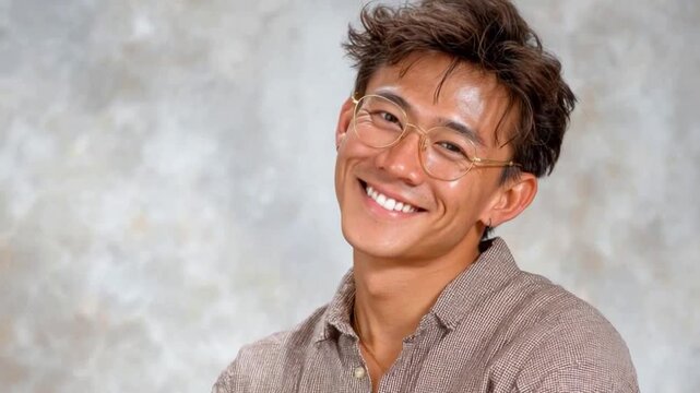 A Radiant Smile: The portrait of a man with glasses exuding a happy emotion
