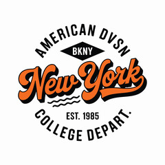 Obraz premium Nueva York, diseño de camisetas de Brooklyn. Diseño impreso de camisetas al estilo de la universidad estadounidense. Tipografía atlética para estampado de camisetas al estilo universitario. Vector
