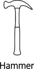 Hammer and nail isolated metal work tool illustration