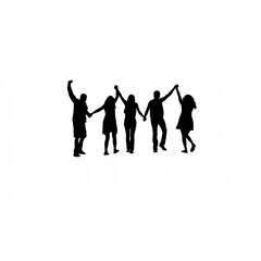 Silhouette of friends laughing and celebrating on white background