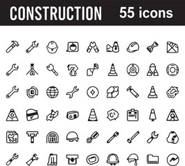 Set of 55 construction line icons for building and repair design