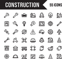 Set of 55 construction line icons for building and repair design