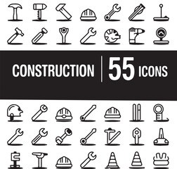 Set of 55 construction line icons for building and repair design