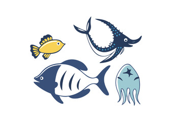 Fototapeta premium Set of sea Animals vector, Animals Icons