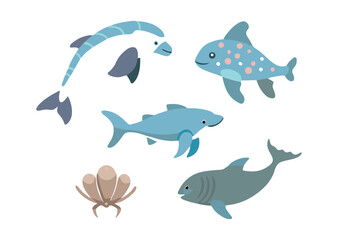 Fototapeta premium Set of sea Animals vector, Animals Icons