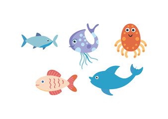 Set of sea Animals vector, Animals Icons