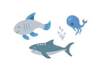 Naklejka premium Set of sea Animals vector, Animals Icons