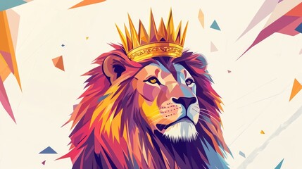 Artistic watercolor lion portrait with golden crown and paint splashes on textured background