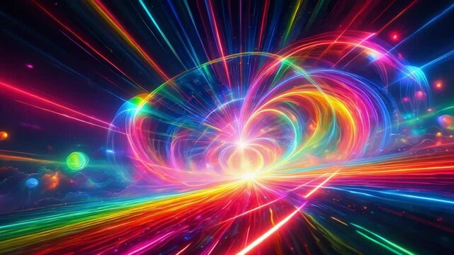 Hypnotic Rainbow Light Trails Abstract Energy Tunnel Warp Speed Cosmic Flight Through Nebula Galaxy Space Background 4 K Ultra H D Animation V F X Motion Graphics Perfect for Sci