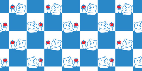 bear seamless pattern polar bear apple fruit vector cartoon doodle japan teddy checked gift wrapping paper tile background repeat wallpaper scarf isolated illustration design