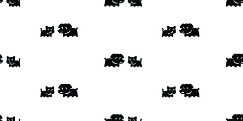dog seamless pattern cat puppy collar kitten calico pet silhouette vecto cartoon tile background gift wrapping paper repeat wallpaper doodle illustration isolated design