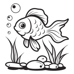 Fototapeta premium Cute Goldfish Swimming in Aquatic Environment 