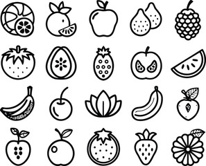Simple Fruit Outline Icons Pack  Minimal Style Tropical and Common Fruits for Web Apps and Packaging
