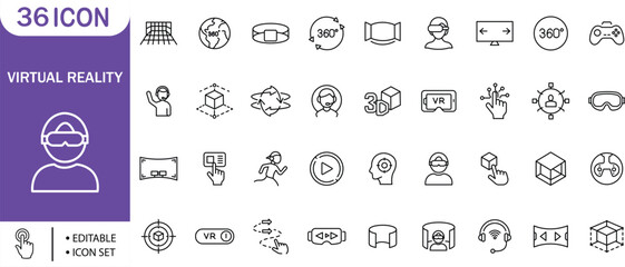 Virtual Reality Technology Icons - VR, AR, 3D, Gaming, Metaverse, Interface, Icon Set