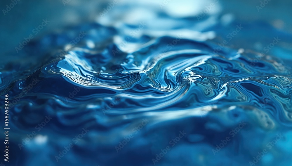 Aufkleber Abstract blue liquid texture with swirling patterns and depth. Smooth, glossy, shiny surface. Cool, vibrant colors with gradient effect. Dynamic flow motion resembles water, ice, or cosmic galaxy.