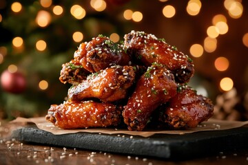 Delicious Glazed Chicken Wings with Sesame Seeds on Rustic Table