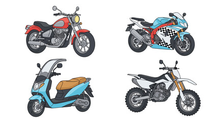 Collection of Four Diverse Motorcycles and Scooters