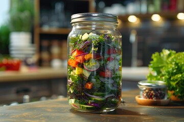 detailed visual  of Glass jar with tasty salad