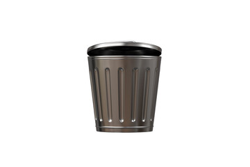 3D icon of a Metal bin with a White lid and a recycling symbol icon, isolated on white transparent background. Minimal Cartoon Metal Recycle bin icon. 3d render.