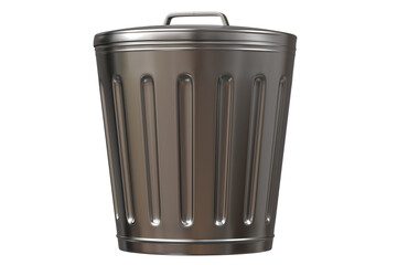 3D icon of a Metal bin with a White lid and a recycling symbol icon, isolated on white transparent background. Minimal Cartoon Metal Recycle bin icon. 3d render.