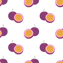 Passion fruit seamless pattern on blue background. Vector illustration of passion fruit.