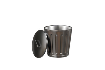 3D icon of a Metal bin with a White lid and a recycling symbol icon, isolated on white transparent background. Minimal Cartoon Metal Recycle bin icon. 3d render.