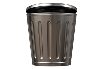 3D icon of a Metal bin with a White lid and a recycling symbol icon, isolated on white transparent background. Minimal Cartoon Metal Recycle bin icon. 3d render.