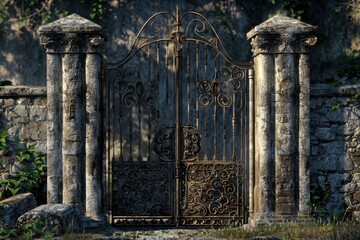 high definition image of Intricately designed gates forged in an old-fashioned style