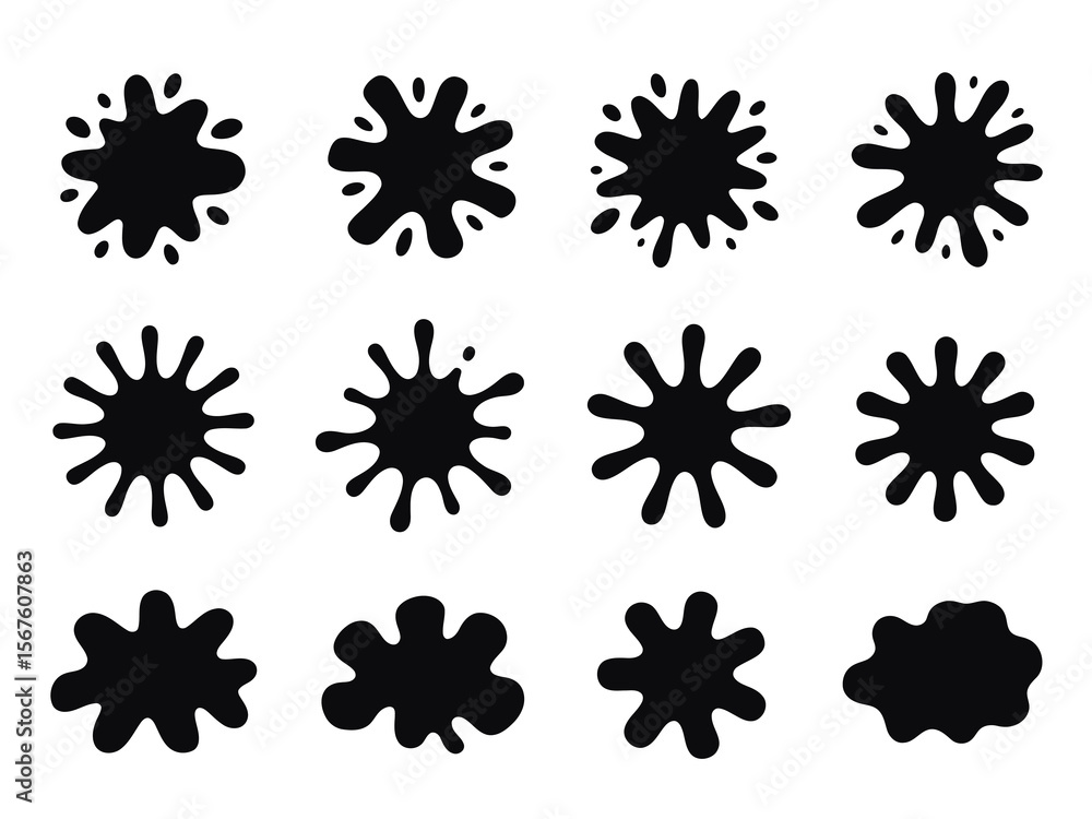 Fototapete liquid wavy shapes set, splashes collection with uneven fluid wavy edge. paint spot, blot, rain pudd