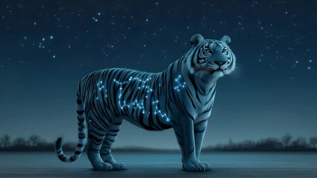 Majestic tiger under starry night sky