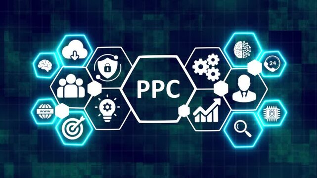 Pay Per Click (PPC) Digital Marketing Concept Displayed on a Virtual Screen