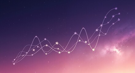 Purple sky with constellation pattern and growth chart. Astrology and business growth concept. Financial forecasting, market analysis. Investment services, trading platforms, economic consulting