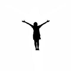 Silhouette of person with arms wide open in joy on white background