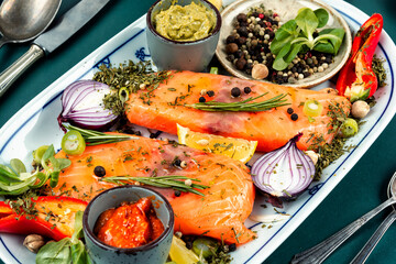 Uncooked salmon fillet.
