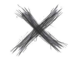 Obraz premium Dynamic Sketch of a Bold Silver Pencil X Mark with Textured Splashes and Strokes Isolated on a transparent background